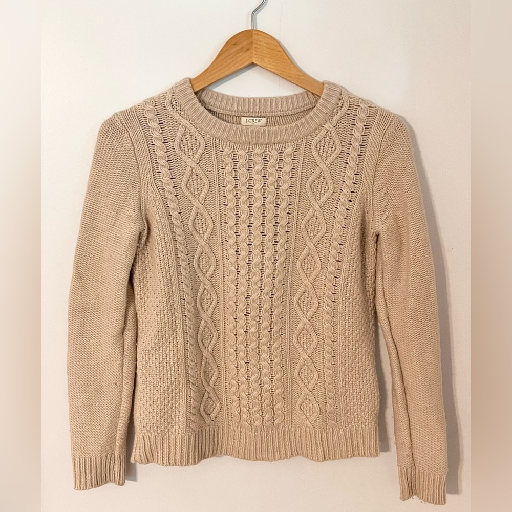 J. Crew Cream Cable-Knit Crewneck Sweater